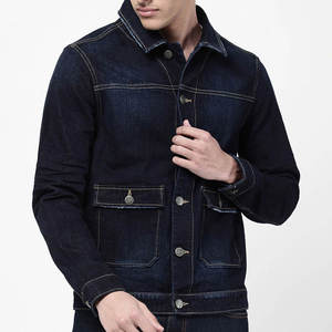 Veste en jean slim fit bleu foncé de haute qualité pour homme, style vintage décontracté, veste en jean indigo classique, veste de camionneur en coton - Product Image 2