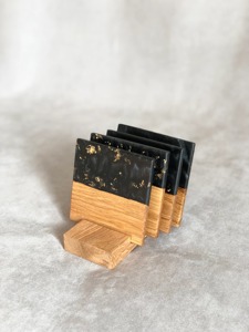 Sous-verre en résine et bois avec feuille d'or, design de luxe, best-seller, couleur personnalisée, sous-verre carré en résine et bois, design moderne, antidérapant - Product Image 4