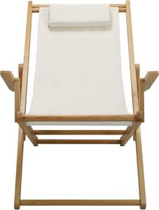 Modern Adjustable Foldable Sling Chair with Solid Wood and Stainless Steel <b>Frame</b> Natural <b>Canvas</b> for Outdoor Garden Use - Product Image 1