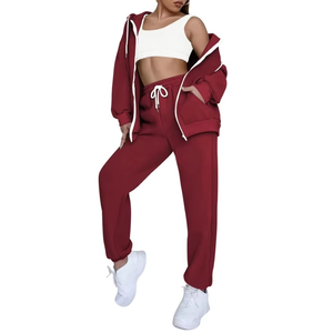 Ensemble de survêtement pour femme, sweat à capuche et pantalon de couleur unie à manches longues, idéal pour le sport ou les mariages, grandes tailles - Product Image 5