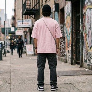 T-shirt Homme Oversize Personnalisé 100% Coton Épais 240 g/m² Rose Pastel Épaules Tombantes Streetwear Uni Vierge - Product Image 6