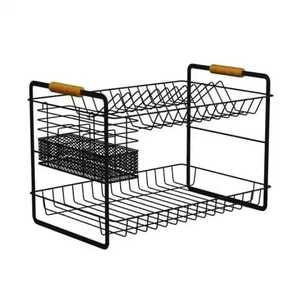 Égouttoir à vaisselle à 2 niveaux en acier inoxydable, support de rangement pour assiettes et bols sur comptoir de cuisine avec porte-couverts - Product Image 3