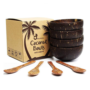 ชุดชามและช้อนมะพร้าวธรรมชาติ  งานฝีมือรักษ์โลก ภาชนะครัวทำมือ 100% จากเปลือกมะพร้าวออร์แกนิก เวียดนาม ขายส่ง - Product Image 1