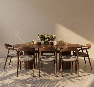 Modern Oval Wooden <b>Dining</b> <b>Table</b> with 6 Chairs Minimalist Design Stable Home Furniture for <b>Dining</b> Room - Product Image 2