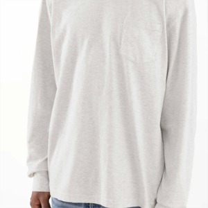 Men's <b>White</b> Long Sleeve Cotton T-Shirt Oversized Fit O-Neck Casual Solid Color Jersey Knitted Plain Dyed - Product Image 5