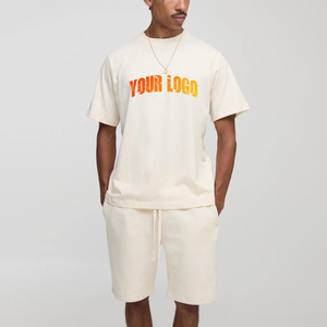 High Quality Solid Printed Drop Shoulder Oversized T-Shirt Short 2 Piece <b>Sets</b> Custom Embroidered logo Streetwear <b>Twin</b> <b>Sets</b> - Product Image 1