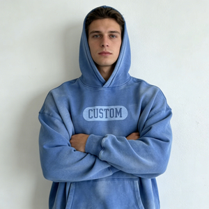 Sudadera con Capucha para Hombre, Estilo Casual, Uso Diario, Color Azul Claro, Tie-Dye, Talla Grande, con Bolsillo, Personalizable, Venta al Por Mayor de Fábrica - Product Image 4