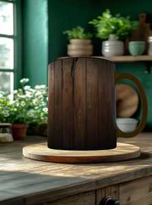 Taza de madera con textura antigua, diseño de veta larga, estilo clásico, taza de madera pulida digitalmente - Product Image 4