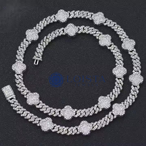 LOISTA Moissanite <b>Statement</b> <b>Necklace</b> 925 Silver 18K Gold Plated Figaro Chain Flower Pave Setting Unisex Party Jewelry - Product Image 4