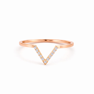 Anillo Moderno y Elegante con Diseño Chevron, Diamante Cultivado en Laboratorio, Oro Rosa de 14K, Anillo en Forma de V, Banda de Boda Curva, Apilable, Joyería Fina para Mujer - Product Image 1