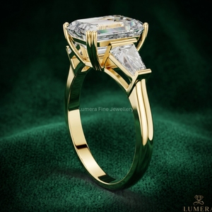 9k 10k 14K18k Yellow Gold Baguette Cut Lab Grown Diamond Engagement <b>Ring</b> Baguette Side Stones Women Three Stone Bridal IGI - Product Image 4