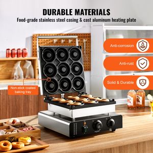 Macchina Elettrica Commerciale per Ciambelle e Waffle da 2000W, Antiaderente, a 9 Fori, con Riscaldamento Bilaterale per Ingredienti a Base di Grano - Product Image 2