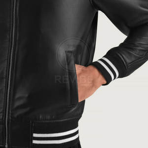 แจ็คเก็ตหนัง Letterman สำหรับผู้ชายคุณภาพสูงสั่งทำพิเศษ ขายดี พร้อมโลโก้ด้านหน้า เป็นมิตรกับสิ่งแวดล้อม ระบายอากาศได้ดี สำหรับขายออนไลน์ - Product Image 5