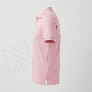 Polo en piqué de coton rose à manches courtes pour homme, couleur unie, respirant, tissu tricoté, coupe classique - Product Image 3
