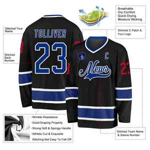 Custom Ice Hockey Jersey Men's Black V-Neck Full Sleeve Embroidery Team Name Logo Moisture Wicking <b>Athletic</b> Fit - Product Image 2