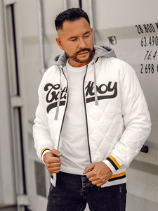 Veste matelassée blanche à capuche City Boy pour homme, hiver, décontractée, fermeture éclair, épaisse, en polyester - Product Image 3