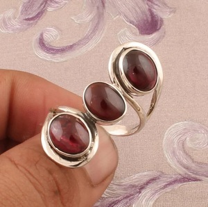 Natural Red <b>Garnet</b> Oval <b>Ring</b> 925 Sterling <b>Silver</b> Handcrafted Three Stone Designer Gift Jewelry - Product Image 4