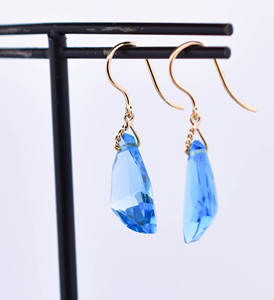 Natural Swiss Blue Topaz Trillion <b>Dangle</b> <b>Earrings</b> in Solid 18K Yellow <b>Gold</b> Large Geometric Gemstone Drops & Twisted <b>Gold</b> Dengle - Product Image 2