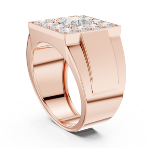 Bague Prestige en Or Rose 14K avec Diamant de Laboratoire, Sertie en Grappe Carrée, Style Princesse Couronnée, Bague Impériale Halo, Bague Statement - Product Image 2