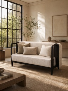 Modern Fabric <b>Sofa</b> 2 Seater With Teak <b>Wood</b> <b>Frame</b> Midcentury Design Living Room Furniture Apartment Use Model BEN21 - Product Image 3