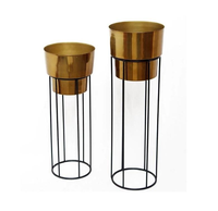 Support de plante sur pied rond et grand, en métal chromé doré, écologique et durable, pour l'intérieur et l'extérieur, pour jardin et pot de fleurs