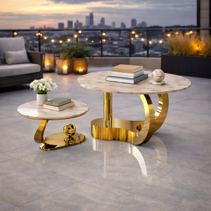 Mesas de Centro Modernas y Duraderas con Cubierta de Mármol y Marco de Metal Dorado, Juego de Mesas de Acento de Lujo para Sala de Estar - Product Image 3