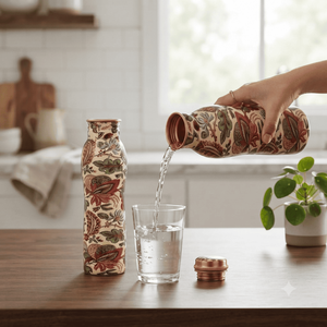 Handcrafted Copper Eco-friendly Water <b>Bottle</b> Traditional Red Leaf Floral Design Reusable Metal Drinkware Home Use Wholesale - Product Image 4