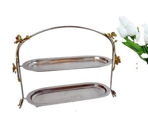 Plats design en laiton avec motif floral Plateaux en acier inoxydable Support à étages Bol à salade de fruits et à noix Inde - Product Image 1