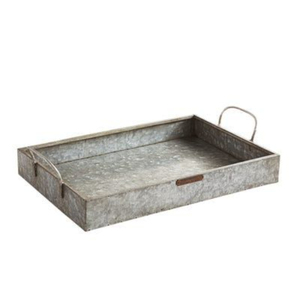 Bandeja de Servir de Metal Galvanizado Estilo Rústico con Bordes Decorativos en Rejilla y Asas, Plato Decorativo Rectangular Vintage - Product Image 4