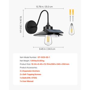 Lampada Solare da Esterno per Fienile con 3 Modalità, Sensore di Movimento, Lampada a Collo d'Oca, Applique da Parete Stile Rustico, 1 Pezzo, Lampadina E26 - Product Image 5