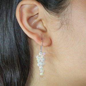 925 Sterling Silver White <b>Opal</b> Beaded Cluster Drop Trendy <b>Earrings</b> Lever Ear Hooks for Women Party Wedding Gift - Product Image 3
