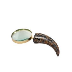 Loupe Nautique à Bordure Dorée en Métal avec Poignée en Corne de Buffle Conçue pour la Lecture, l'Inspection, l'Utilisation en Bibliothèque, au Musée, Antique - Product Image 1