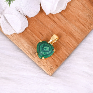 Synthetic Green Malachite Look <b>Heart</b> Pendant Gold Plated Brass Jewelry - Product Image 2