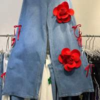 Jean en denim coupe skinny taille haute pour femme grande taille, jambe droite, motif floral 3D léopard, style Y2K, écologique et respirant, collection automne