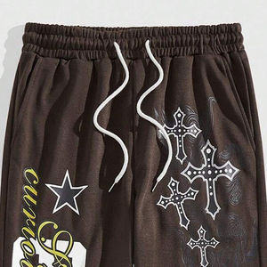 New Men's Custom High Quality Lightweight Cotton Flared <b>Jogger</b> Pants Washed Patchwork Elastic Waistband <b>Stacked</b> Flare Breathable - Product Image 3