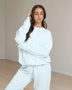 Women's Light Blue Oversized Sweatshirt <b>Drop</b> Shoulder Long Sleeve Casual Fleece Pullover Loose Fit Soft Cozy Cotton Blend Autumn - Product Image 1