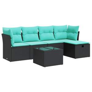 Juego de sofás de patio de ratán sintético negro de 6 piezas con cojines, muebles de exterior - Product Image 2