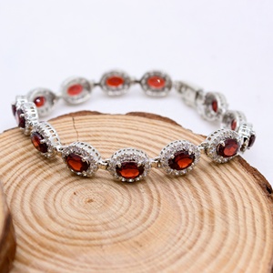Natural Oval Shape Garnet Cubic Zircon Gemstone 925 <b>Solid</b> Sterling <b>Silver</b> Handmade Women's Classic for Certified <b>Bracelets</b> Gift - Product Image 3