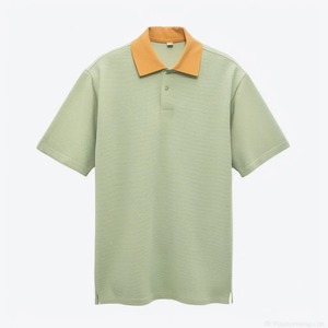 Men's Short Sleeve Knitted <b>Polo</b> Shirt Solid Green Color Breathable Casual Design With <b>Orange</b> Collar Regular Fit - Product Image 1