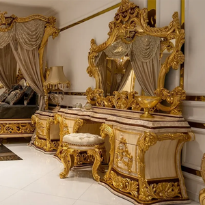 Luxury Rococo Turkish Style Mahogany Dressing <b>Table</b> with <b>Mirror</b> Full Gold Heavy Hand Carved Elegant <b>Vanity</b> Master Bedroom - Product Image 2