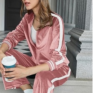 Fitness Blank Zipper 2-Piece Velvet Acid Wash Solid <b>Tracksuit</b> Unisex Streetwear Winter <b>Velour</b> Set Loungewear Wholesale OEM ODM - Product Image 2