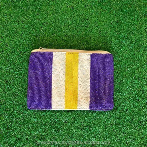 Handmade Traditional Seed Bead Embroidery <b>Coin</b> Pouch India Tribal Ethnic Patterns Print Zipper Closure <b>Case</b> - Product Image 4