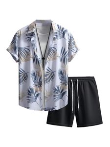 Ensemble de vacances pour hommes : chemise à manches courtes imprimée et short de plage assorti, tenue décontractée estivale colorée et légère, ensemble deux pièces pour hommes - Product Image 6