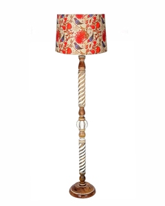 Lampadaire rustique en bois, vente en gros, lumière sur pied en noyer brun, fabricant, abat-jour en tissu multicolore personnalisé, OEM ODM - Product Image 3