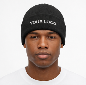 Bonnet brodé personnalisé avec logo, bonnet d'hiver en jacquard, bonnet tricoté à revers en maille côtelée, bonnet chaud tricoté pour l'hiver - Product Image 1