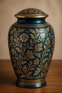 Urne en laiton ornée avec un design en mosaïque de nacre et une finition dorée pour la décoration de table à la maison - Product Image 5
