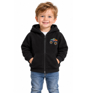 Children Fleece Zipper Hoodie EAZWEARS Black Cozy Winter Jacket Custom Embroidery Private <b>Label</b> <b>Maker</b> Wholesale Supplier OEM ODM - Product Image 1