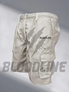 Bermuda pour homme BLOODLINE en tissu non tissé enduit PU 220g, taille mi-haute élastique, style décontracté avec poches - Product Image 1