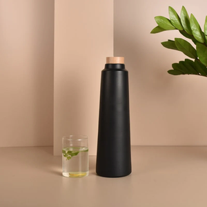 Double <b>Baked</b> Black Handmade Terracotta Eco-Friendly Large Capacity Container-800ml Cork Wooden Lid (Natural Texture No - Product Image 1