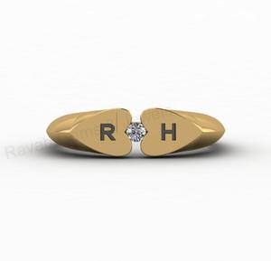 Top Selling 18k Gold 925 Silver Double Heart Initial Custom Letter <b>Couple</b> CZ Diamond <b>Ring</b> Fine Jewelry Valentine Gift For Her - Product Image 3
